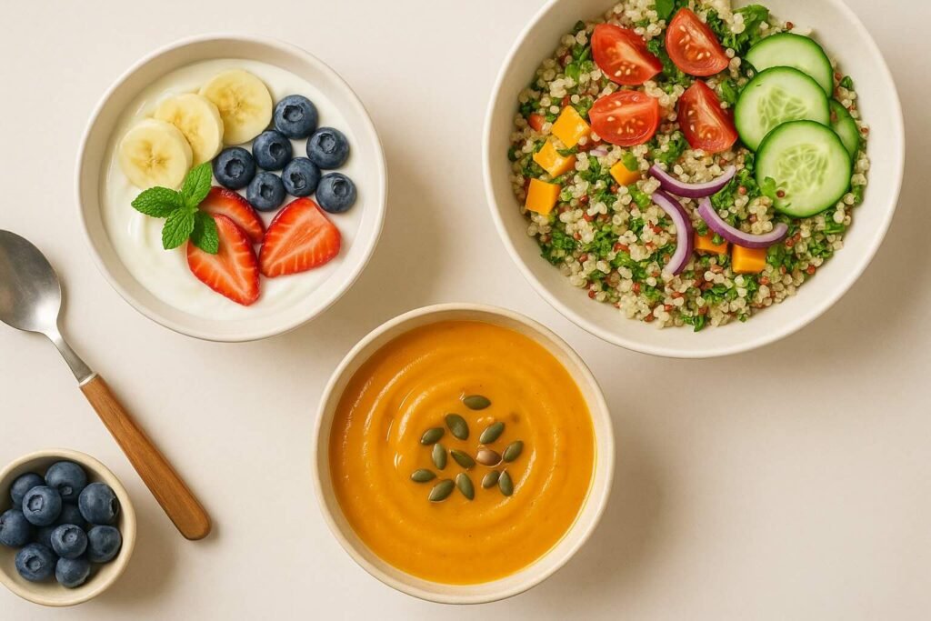 día completo de recetas saludables fáciles para comer equilibrado