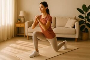 persona haciendo ejercicios en casa sin material con rutina completa para ganar energía y fuerza