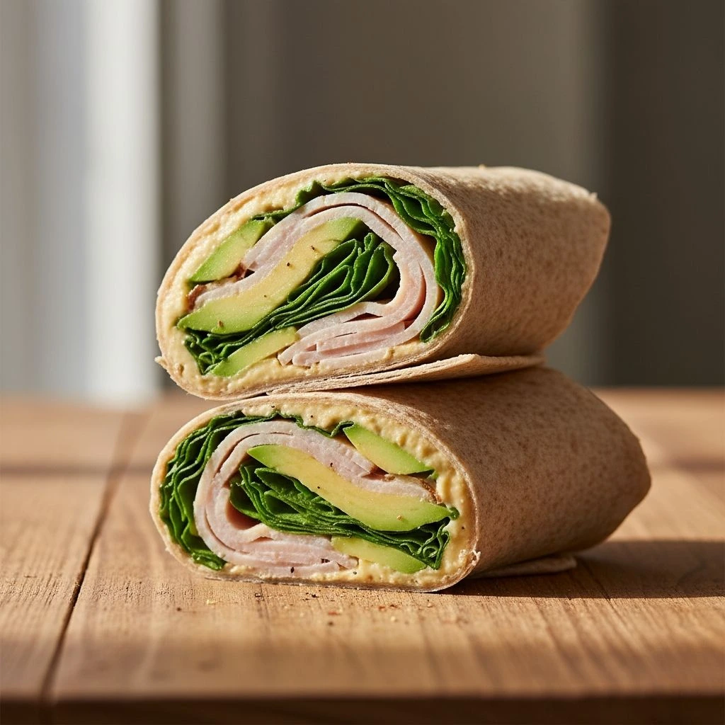 wrap integral con hummus aguacate y pavo saludable