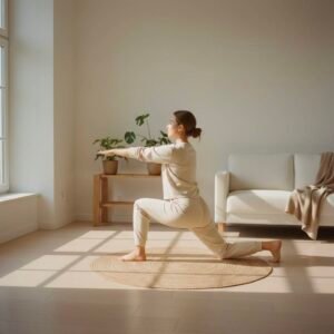 persona realizando estiramientos diarios en casa